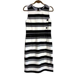 Halogen Women’s Medium Black White Striped Sleeveless Dress Back Zipper Classic